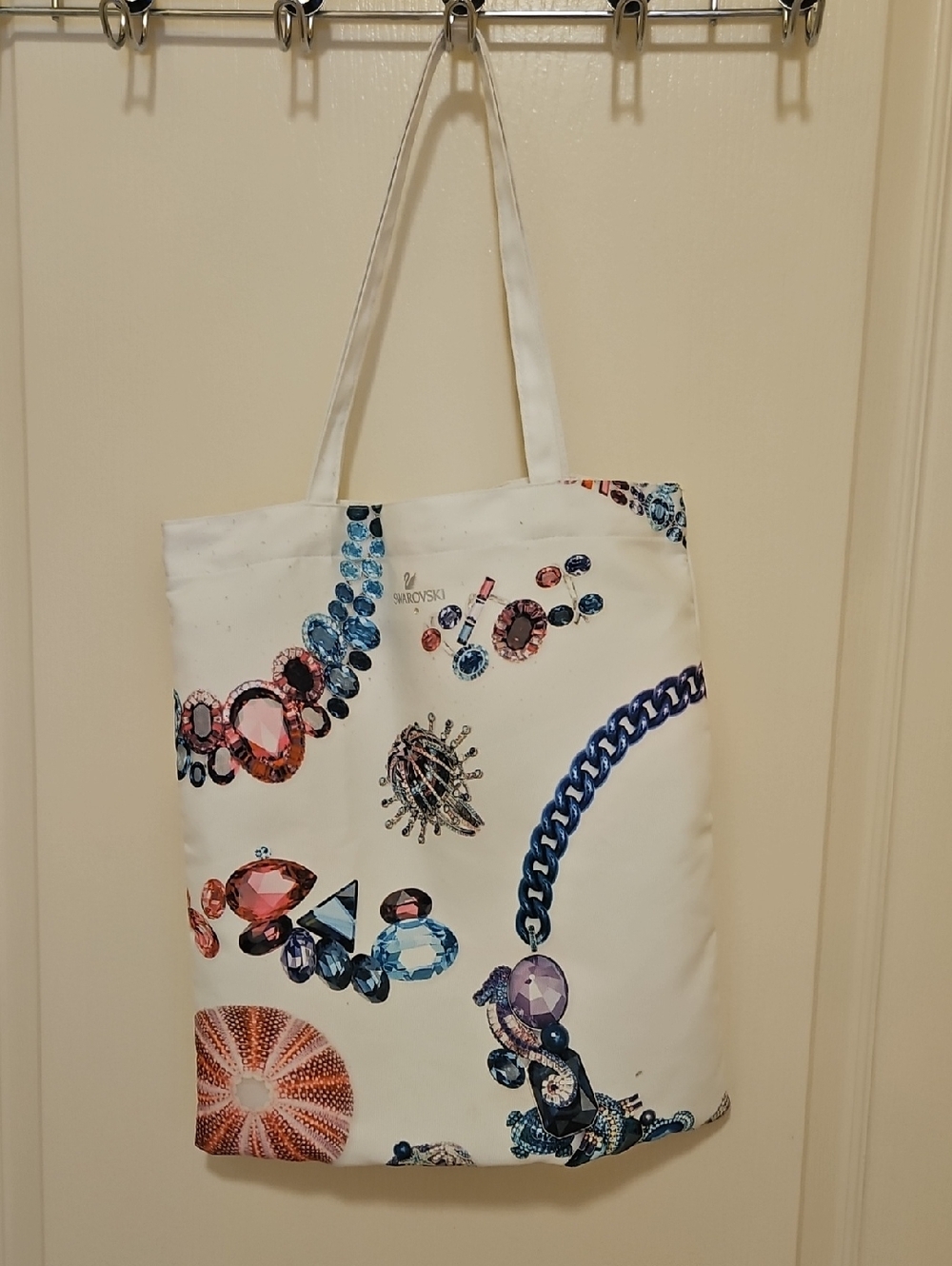 Travel Bag Beach Bag Swarovski Good Size White Pink Blue Over White Single Pouch